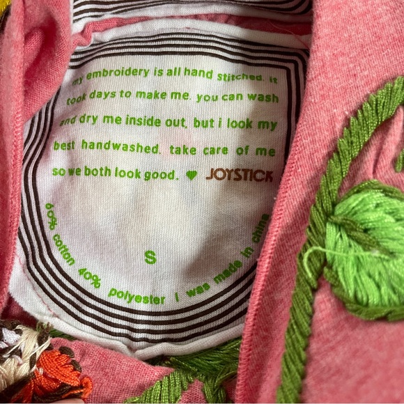 Y2K Joystick boho floral bird embroidered tshirt S - Picture 4 of 7